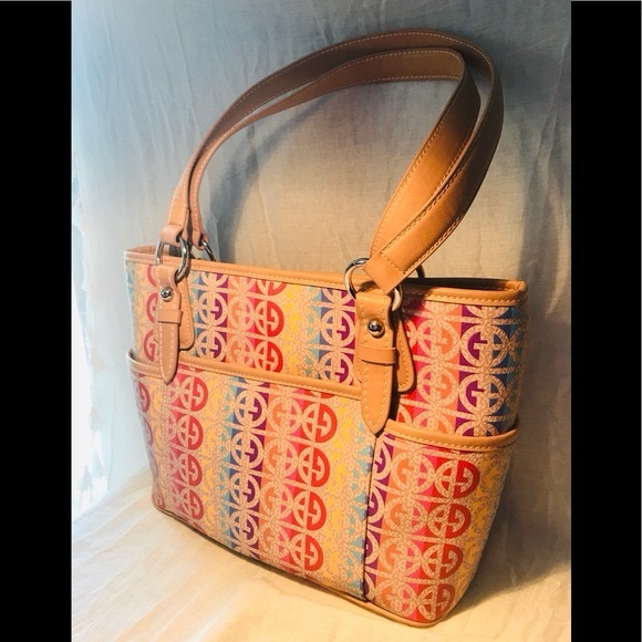 Gianni Bernini Rainbow Print Pride Colorful Tote Bag Canvas Shoulder Bag Large - Picture 1 of 5